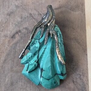 Vintage Abstract Carved Malachite And Silver Tone Pendant